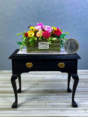 1:12 Scale Vibrant Country Flower Arrangement In Wood Box