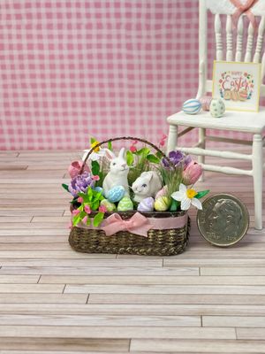 1:12 Scale Floral Bunny Easter Basket