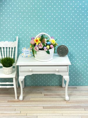 1:12 Scale Miniature Floral Bunny Easter Basket