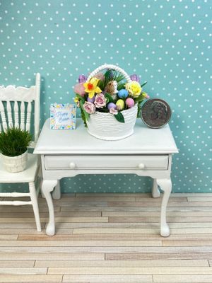 1:12 Scale Miniature Floral Bunny Easter Basket