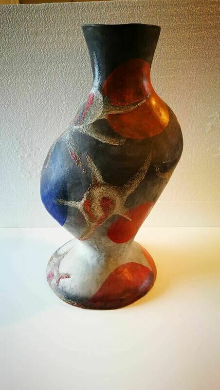VASO CERAMICA RAKU PANCIUTO NERO /ROSSO BLU.  MAURA KAPILOVIC