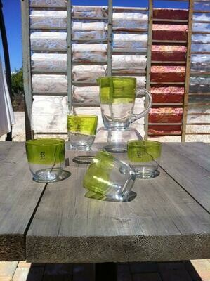 Servizio bicchieri "RING" verde con brocca