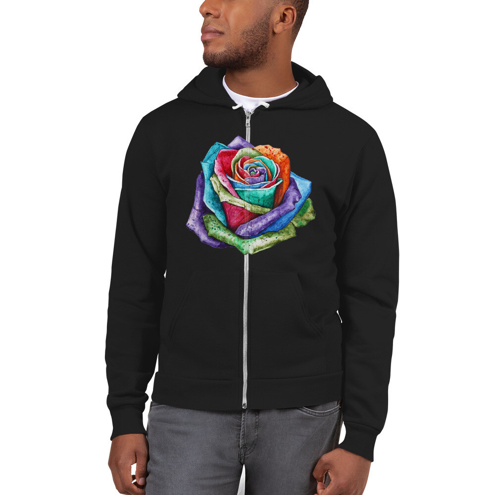 Felpa Unisex cappuccio con lacci e zip "ROSA", Colore: Nero, Taglia: XS