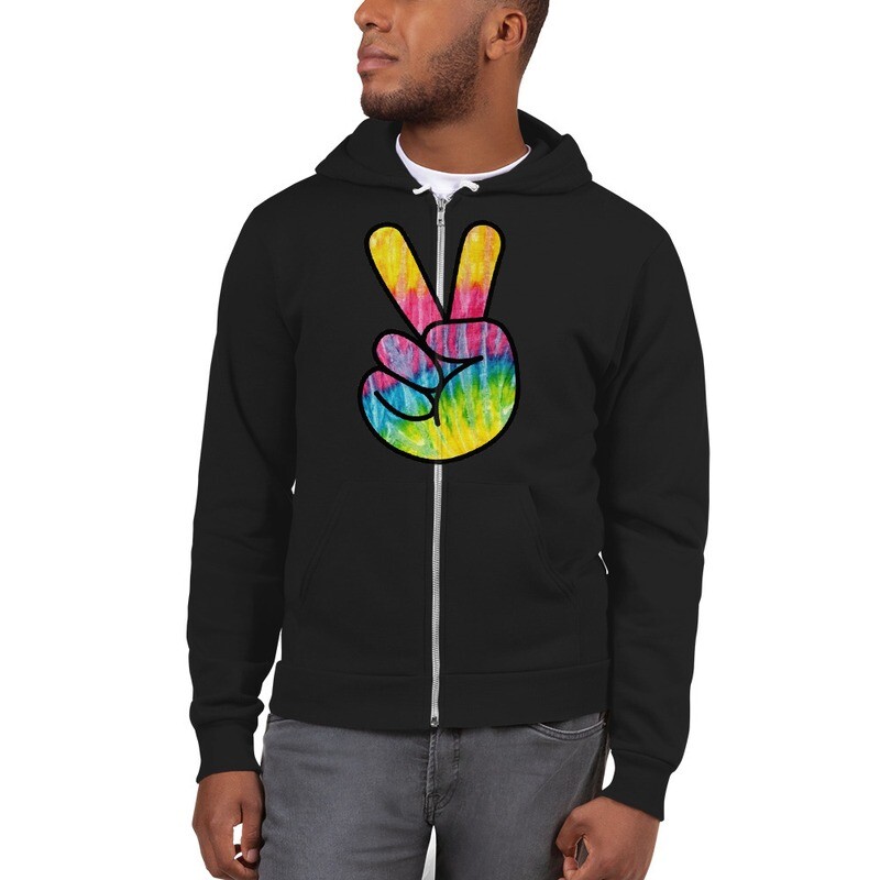 Felpa Unisex cappuccio con lacci e zip "PACE"