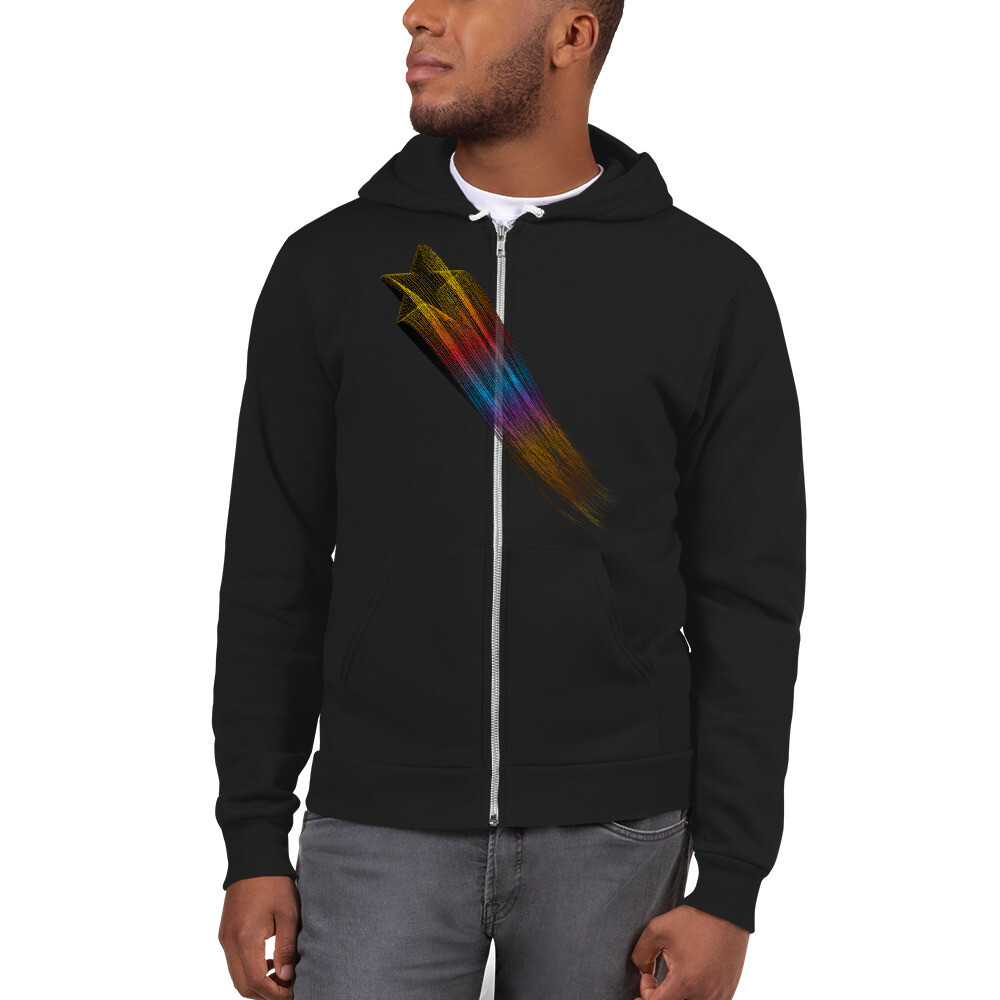 Felpa Unisex cappuccio con lacci e zip "STELLA CADENTE", Colore: Nero, Taglia: XS