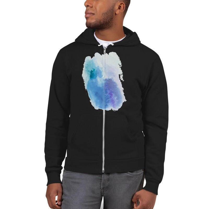 Felpa Unisex cappuccio con lacci e zip "ACQUERELLO"