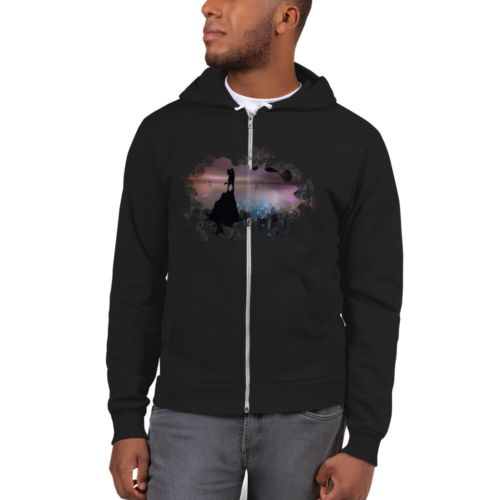 Felpa Unisex cappuccio con lacci e zip "INNAMORATI", Colore: Nero, Taglia: XS