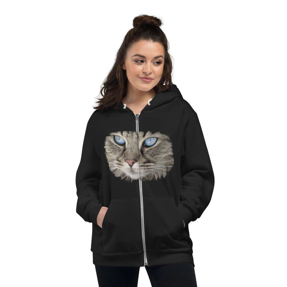 Felpa con cappuccio lacci e zip "MICIO", Colore: Nero, Taglia: XS