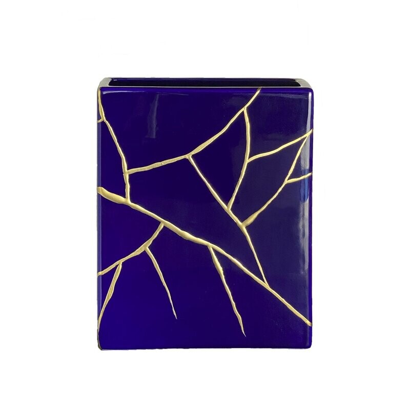 Vaso in ceramica "KINTSUGI" blu profondo