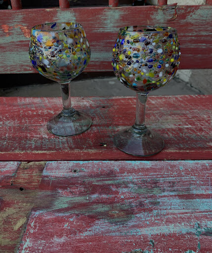 Colorful Speckled Clear Wine Glass