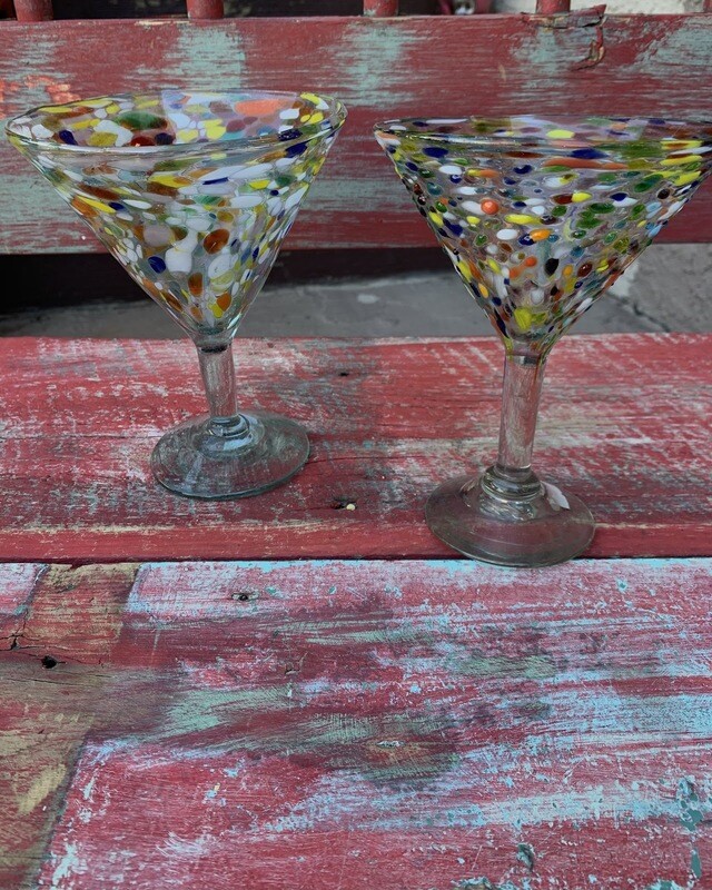 Colorful Speckled Clear Martini Glass