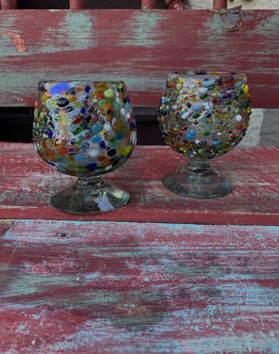 Colorful Speckled Clear Cognac Glassware