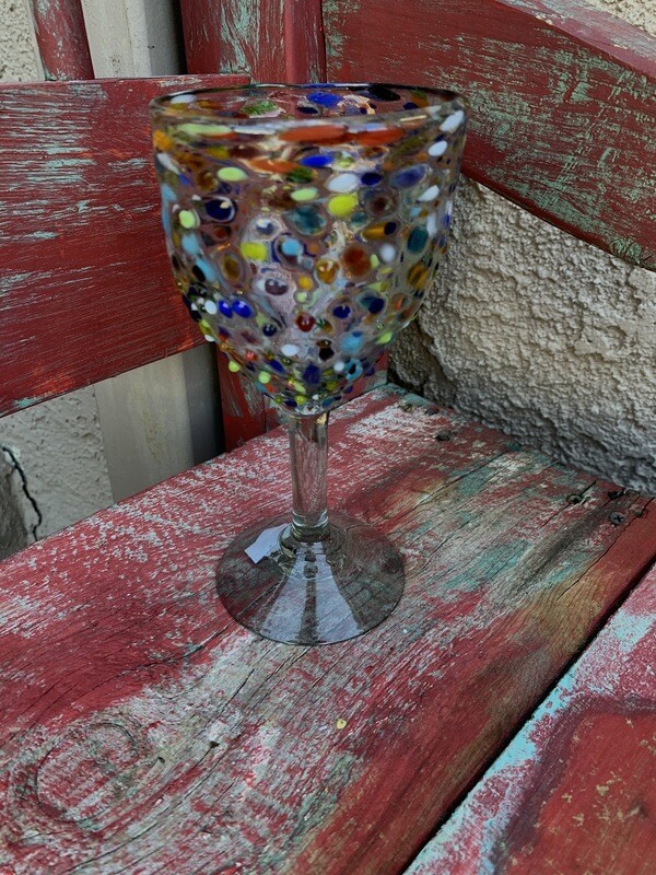 Colorful Speckled Clear Wine Glass