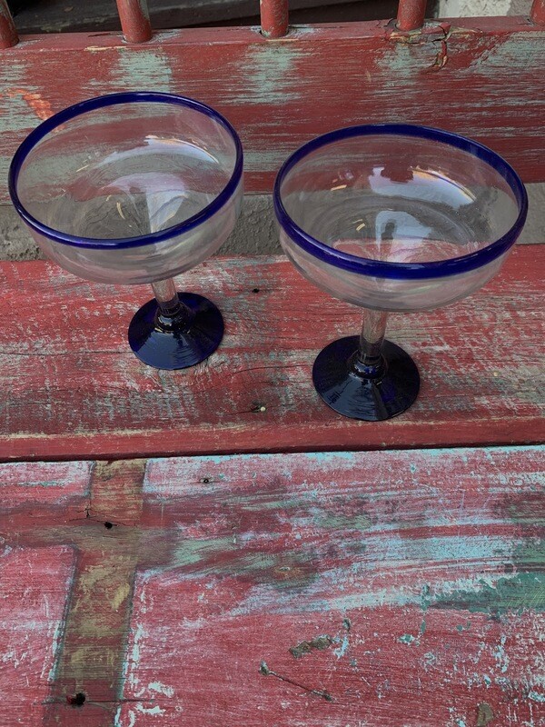 Blue Rimmed Blue Bottom Margarita Cups