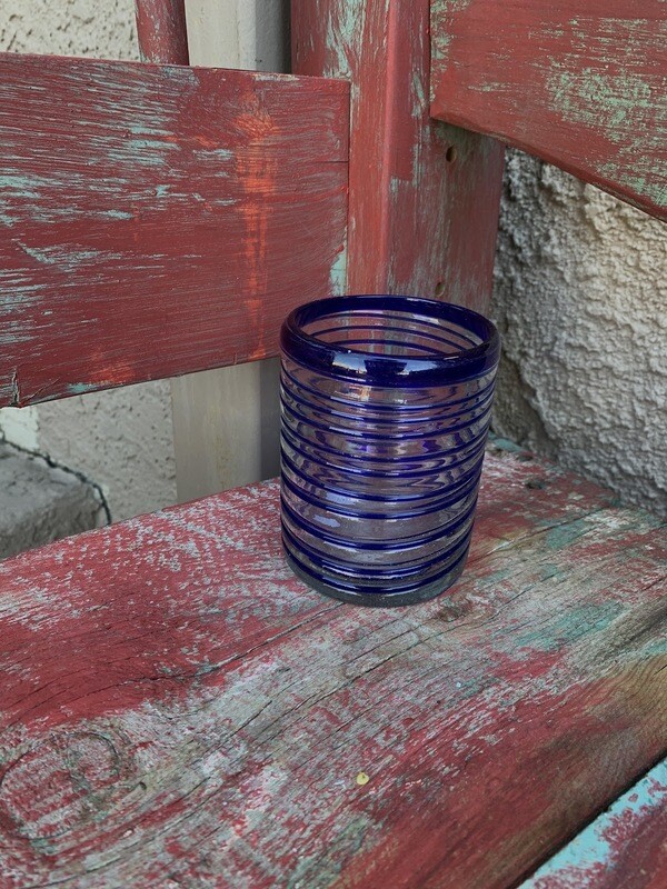 Blue Rim & Stripe Clear Drinking Cups