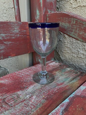 Blue Rimmed Wine Glass