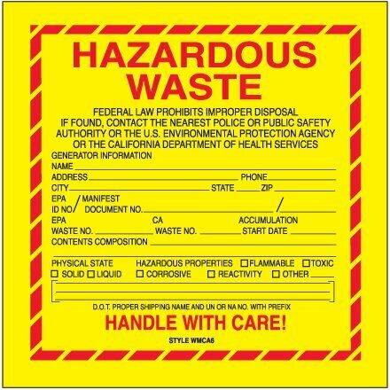 6 x 6" Hazardous Waste Labels