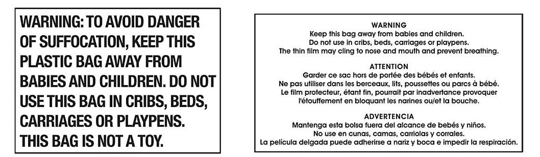 3 x 5" Suffocation Warning Label