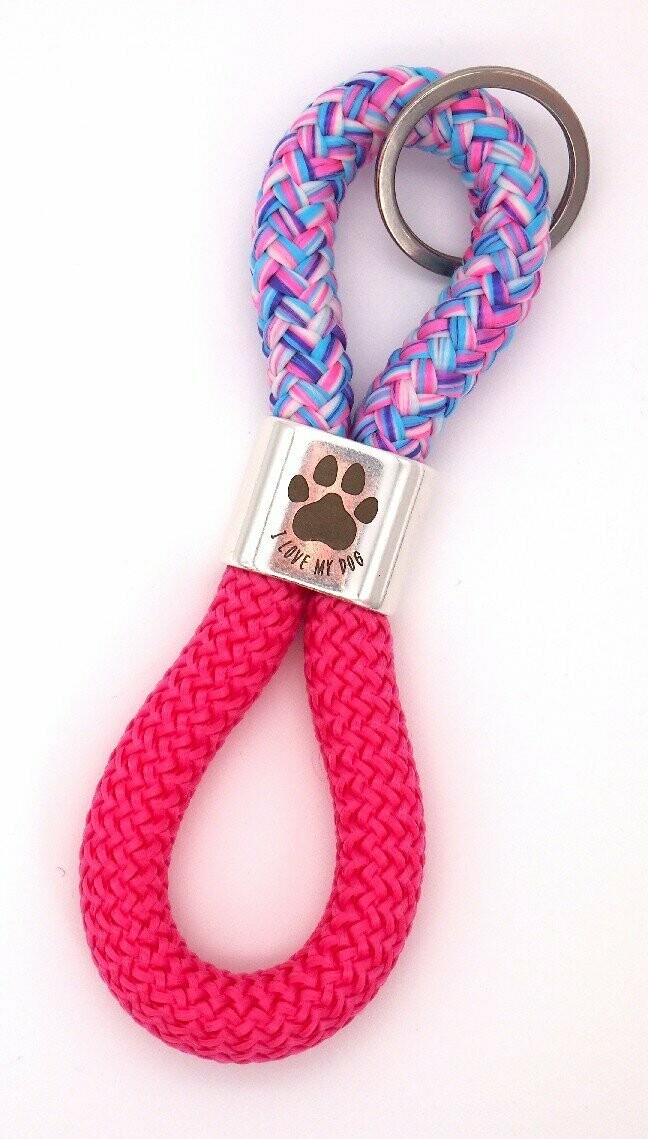 Schlüsselanhänger "I love my dog" blau mix/pink
