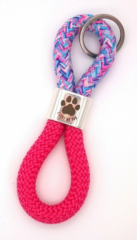 Schlüsselanhänger Schlüsselanhänger "I love my dog" blau mix/pink