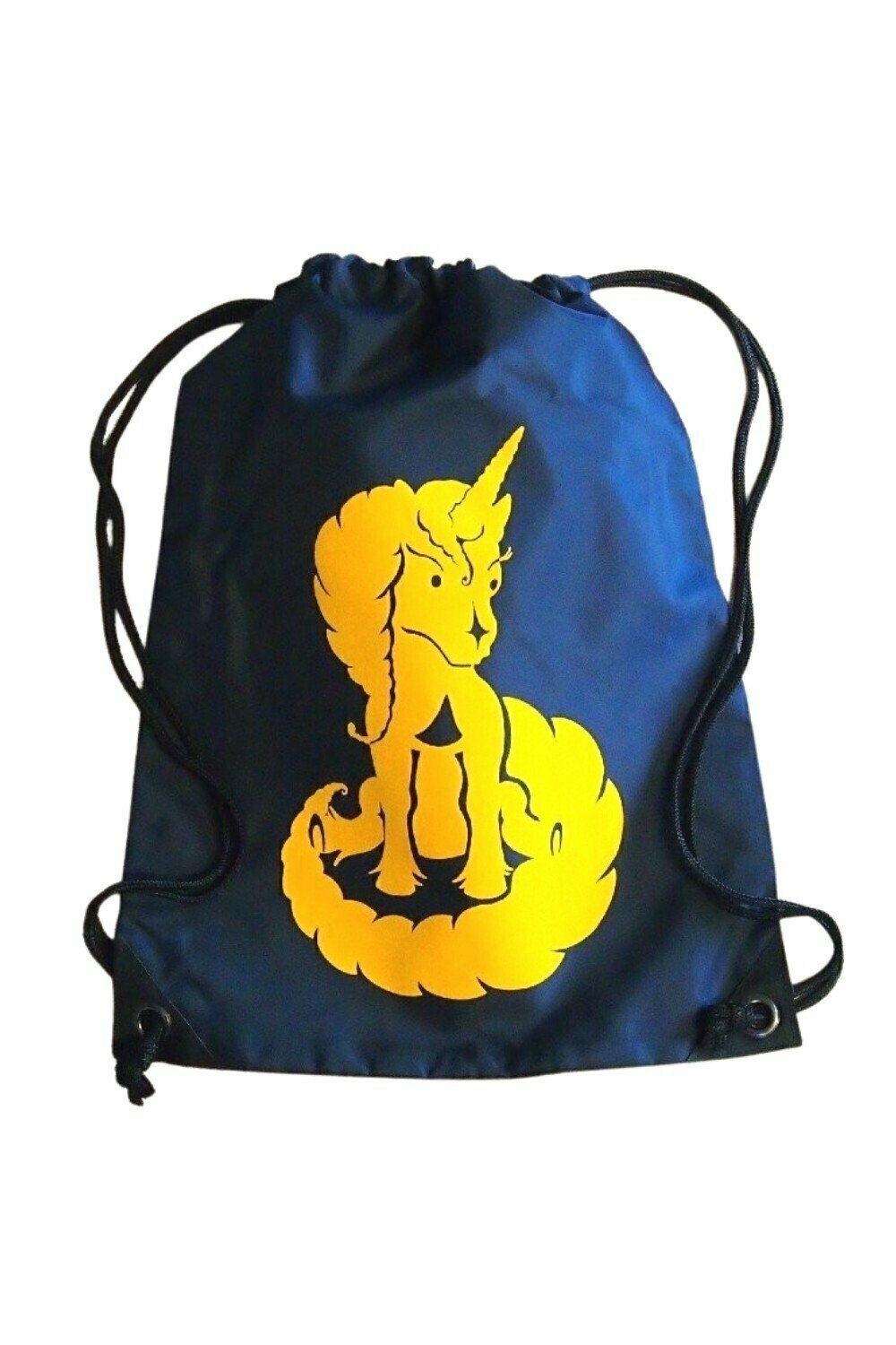 Gymsac/Reithelmbeutel mit  Einhorn "Candy" - dunkelbalu/gelb
