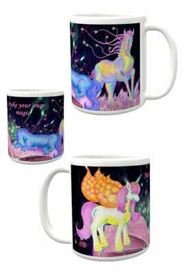 Keramiktasse mit Pferd, Pegasus und Einhorn "Make your own magic"