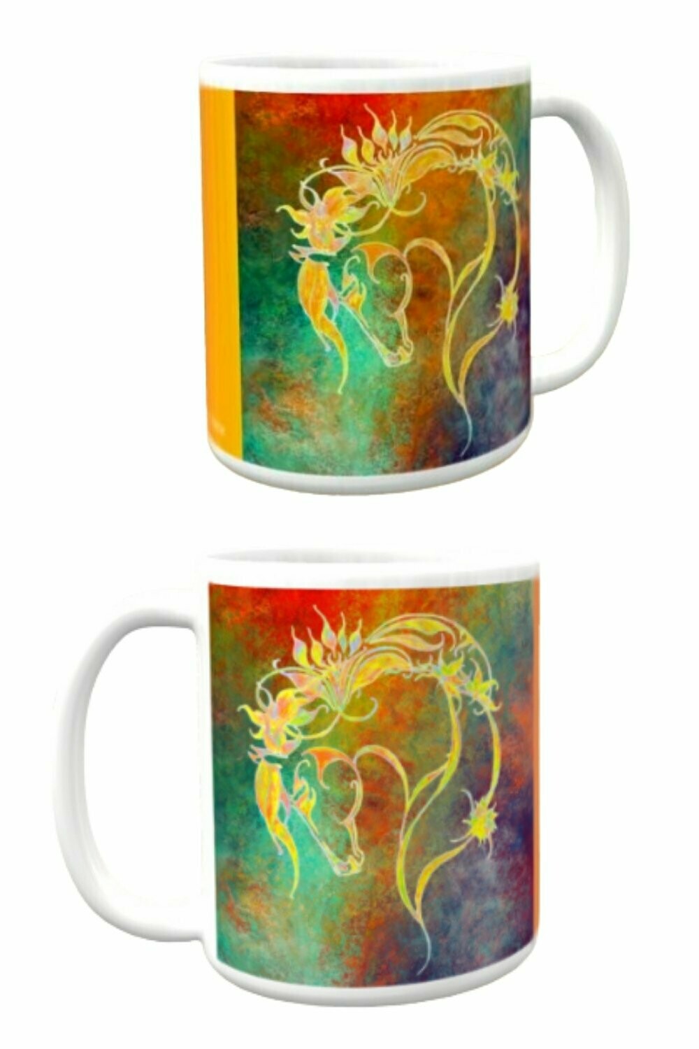 Exklusive Keramiktasse mit Pferdemotiv "Rainbow"
