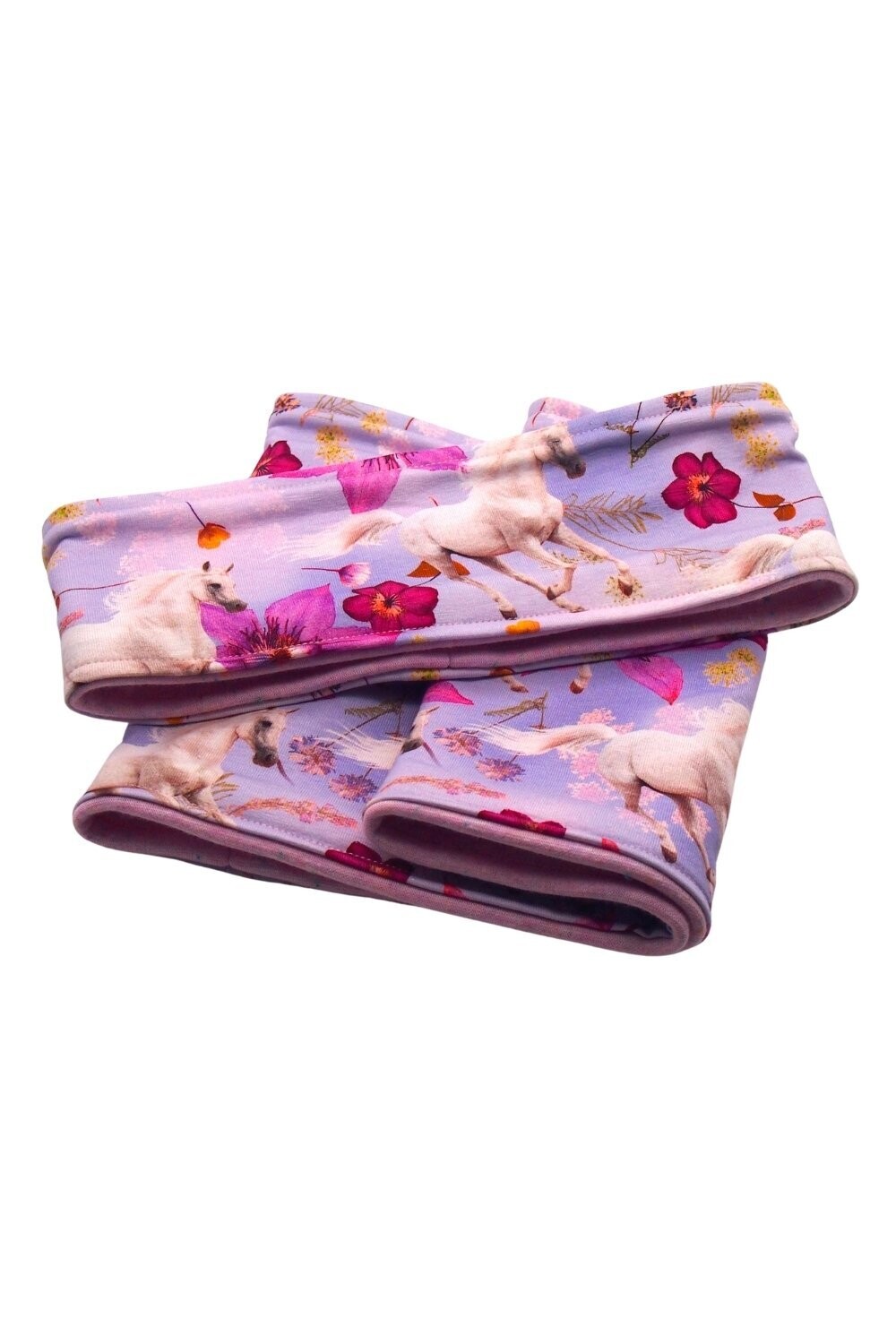 Stirnband mit Fleece "Weißes Pferd & Lilien" - extra warm