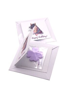 Mini-Wunschkarte mit Glücksklee-Duftseifchen "Happy Birthday"