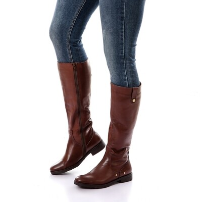 3746 Knee High Boot - Brown -جلد طبيعي