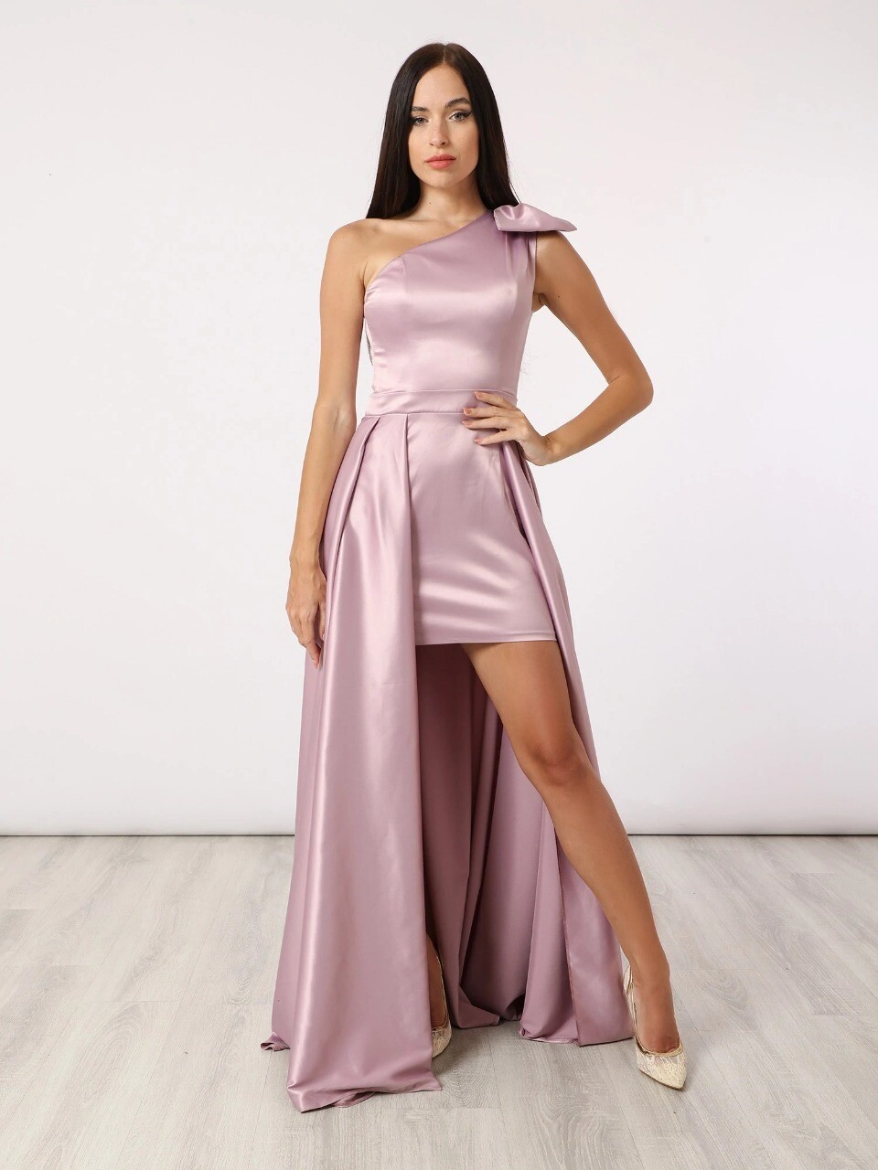 Dress - One Shoulder - Bow Detail - Purple 8659
