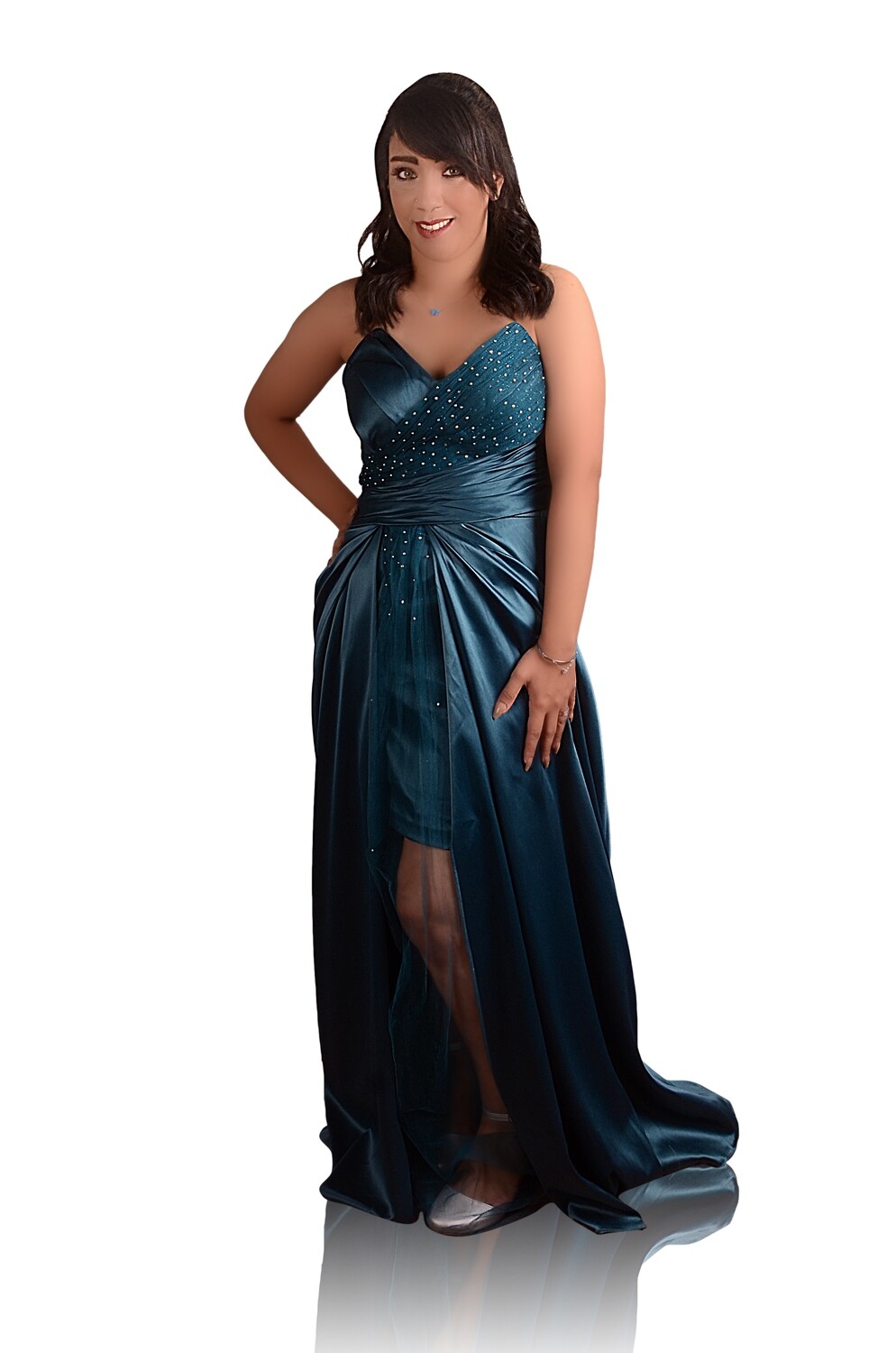 Strapless Short Soiree Dress With Overskirt And Beaded Details - Turquoise 8657