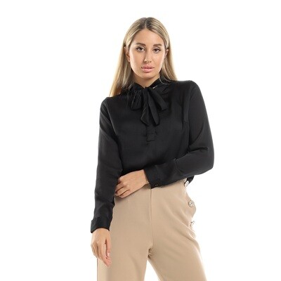 Fully Textured Hips Length Soft Chiffon Blouse - Black-2930