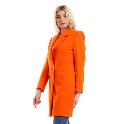Trendy Notched Collar Long Sleeved Coat With Gold Button - Orange-2943