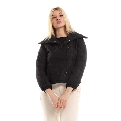 Cropped Waterproof Jacket With Two Zipped Side Pockets - Black-2942