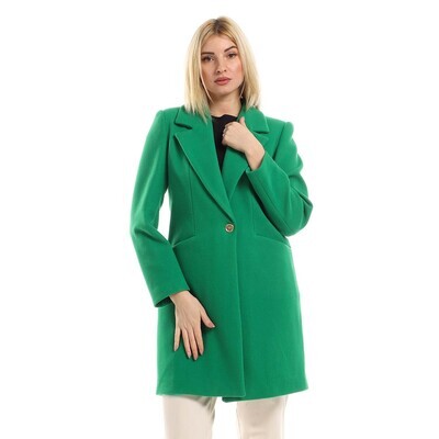 Chic Long Sleeved Buttoned Coat With Notched Collar - Green-2943
