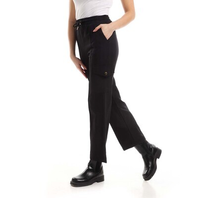 Two Side Pockets Buttoned Black Pant-2947