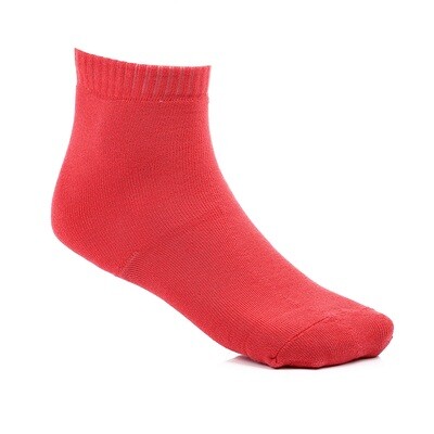 Thick High Ankle Plain Socks With Ribbed Hem - Red