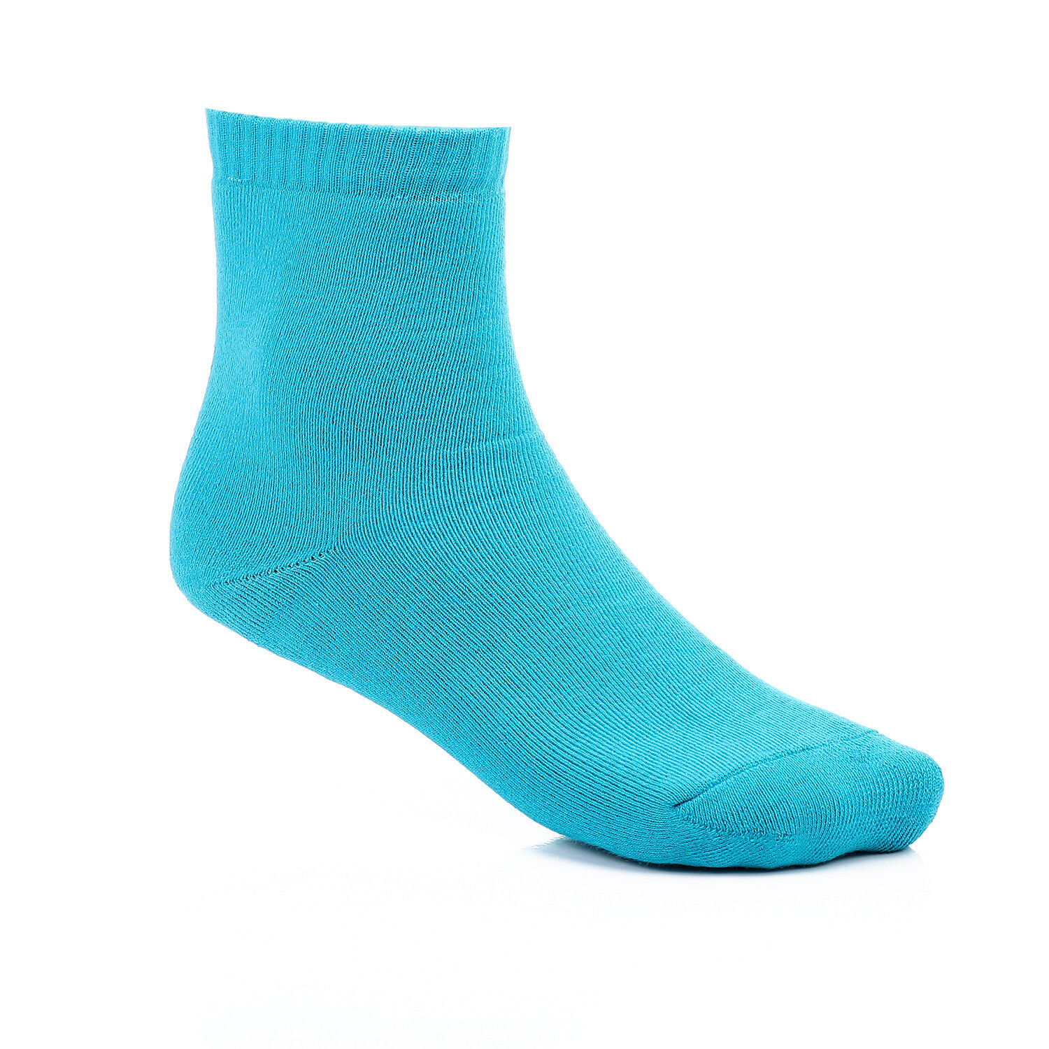 Thick High Ankle Plain Socks With Ribbed Hem - Turquoise