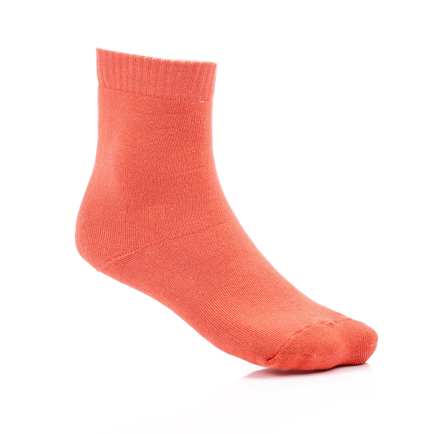 Thick High Ankle Plain Socks With Ribbed Hem - Orange