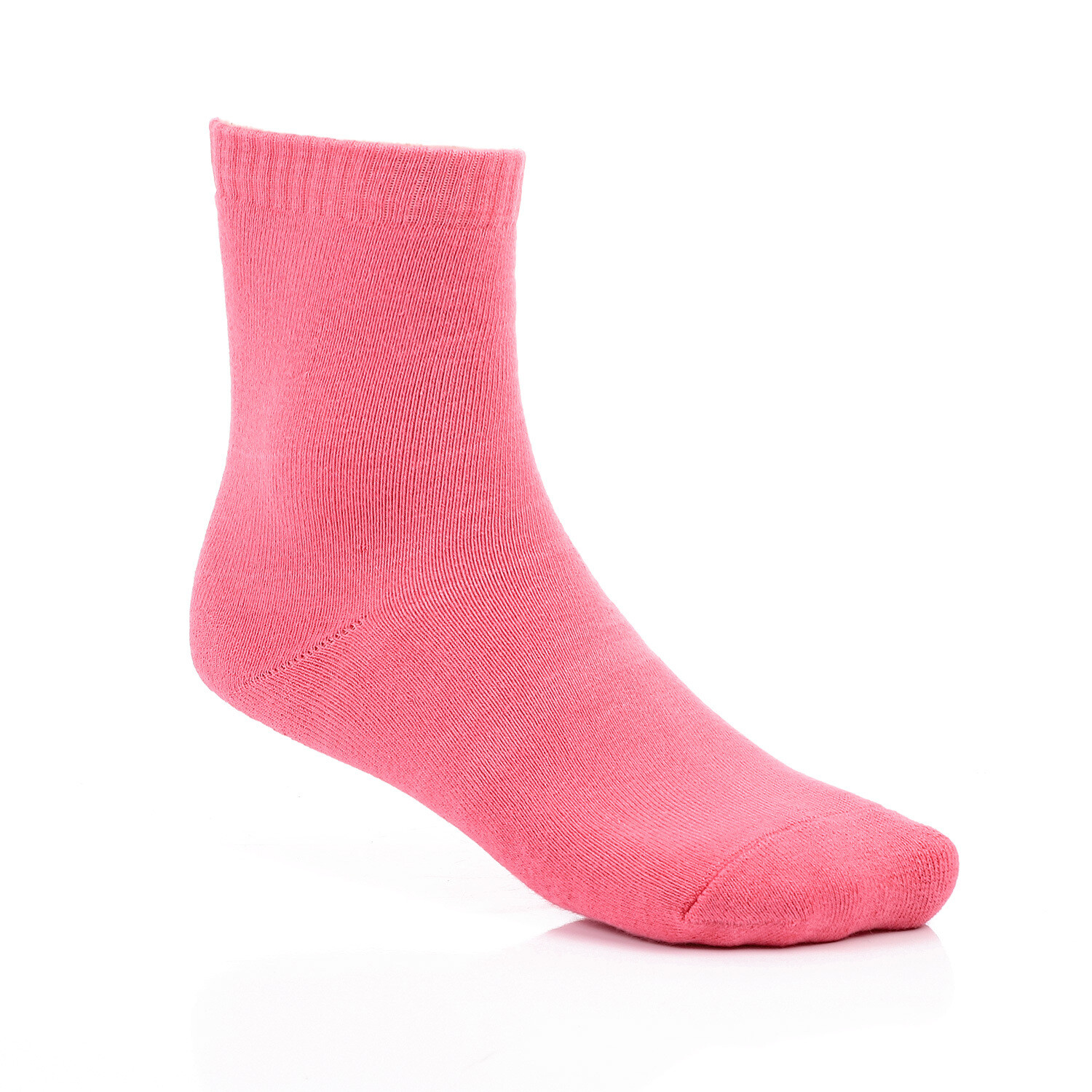 Thick High Ankle Plain Socks With Ribbed Hem - Pink