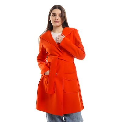 Plain Long Sleeved Coat - Orange-2935
