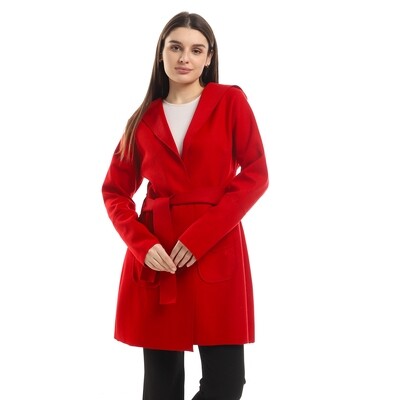 Plain Long Sleeved Coat - Red-2935