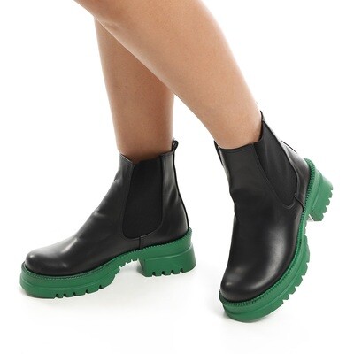 3931 Half Boot Genuine Leather -Black * Green