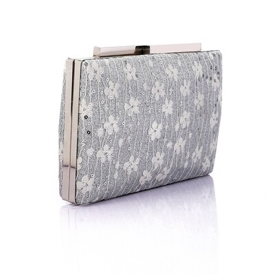 Flowers Self Stitching Soiree Clutch - Silver-4943
