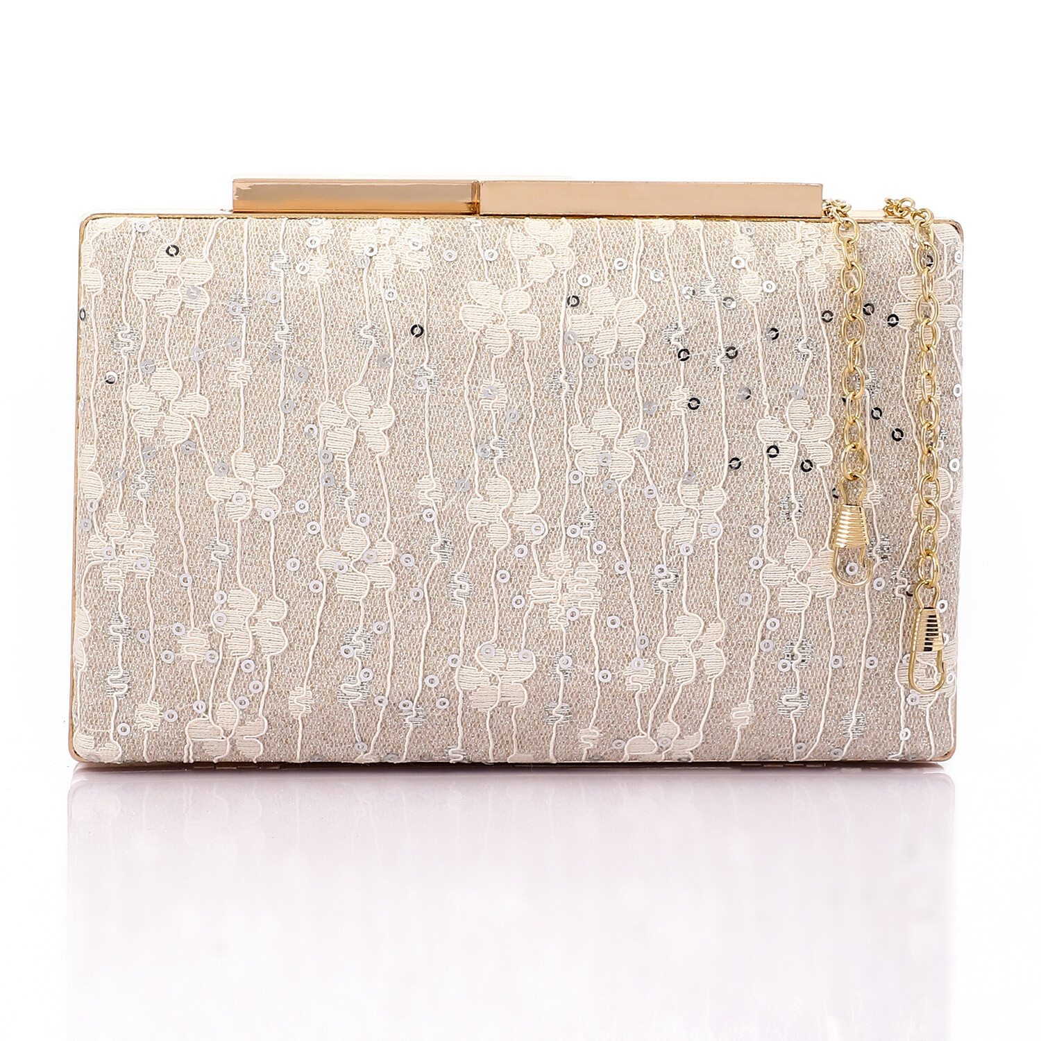 Flowers Self Stitching Soiree Clutch - Champagne-4943