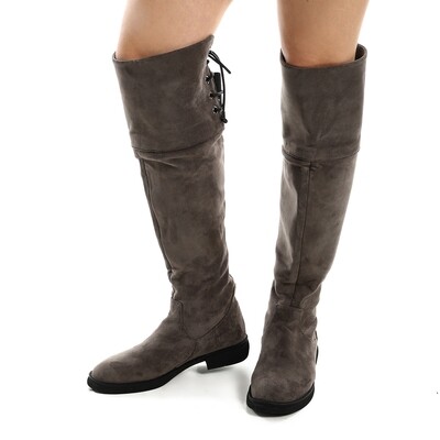 Adjustable Back Lace Suede Over The Knees Boot - Grey-3122