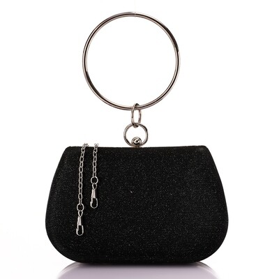 Glittery Black & Silver Soiree Bag With Double Handles-4941