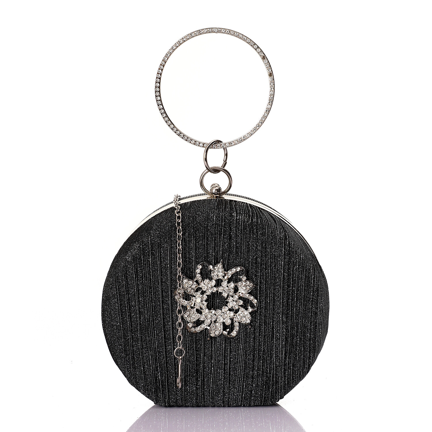 Circular Glittery Soiree Bag With Front Buckle - Grey-4938