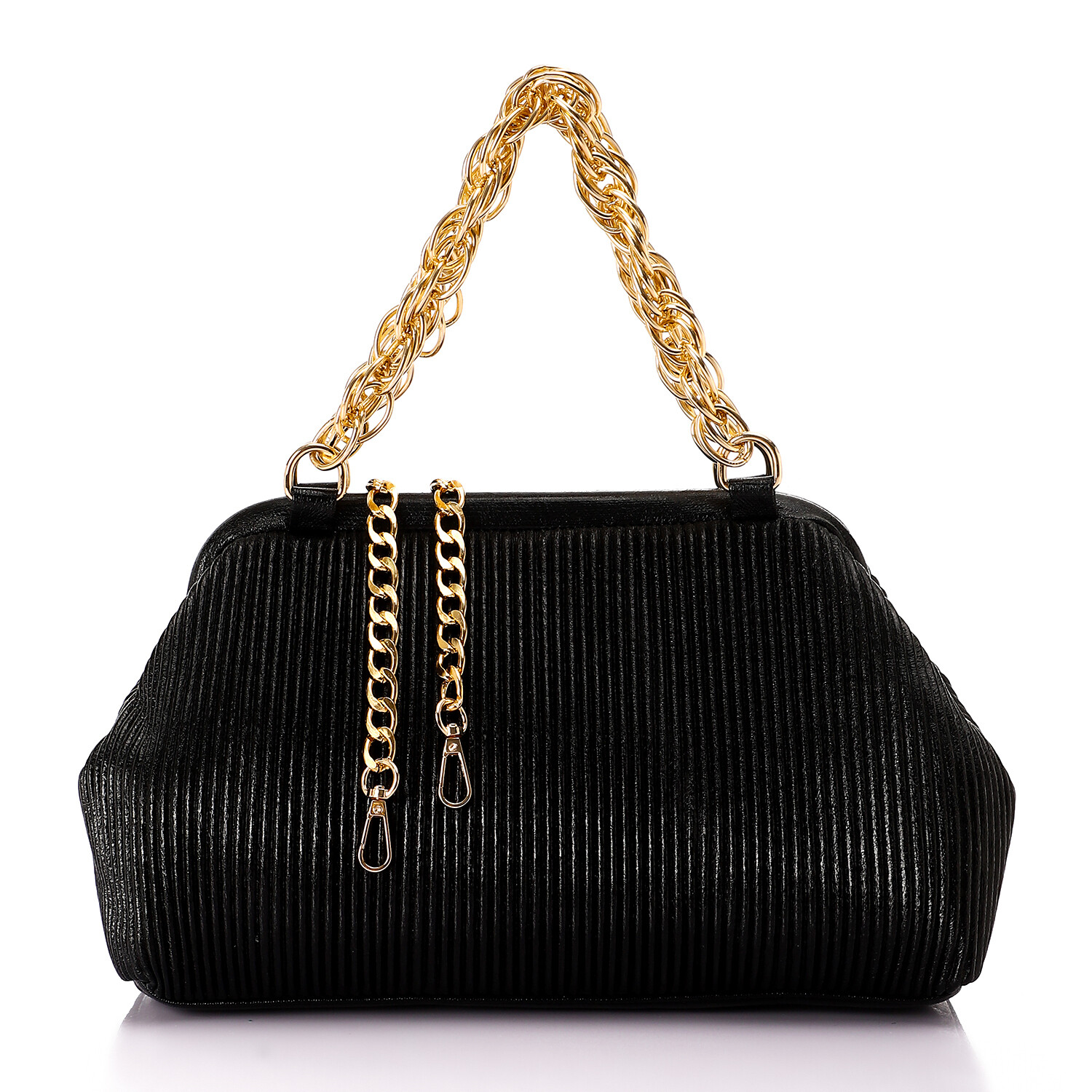 Ribbed Leather Fashionable Handbag - Black
-4951